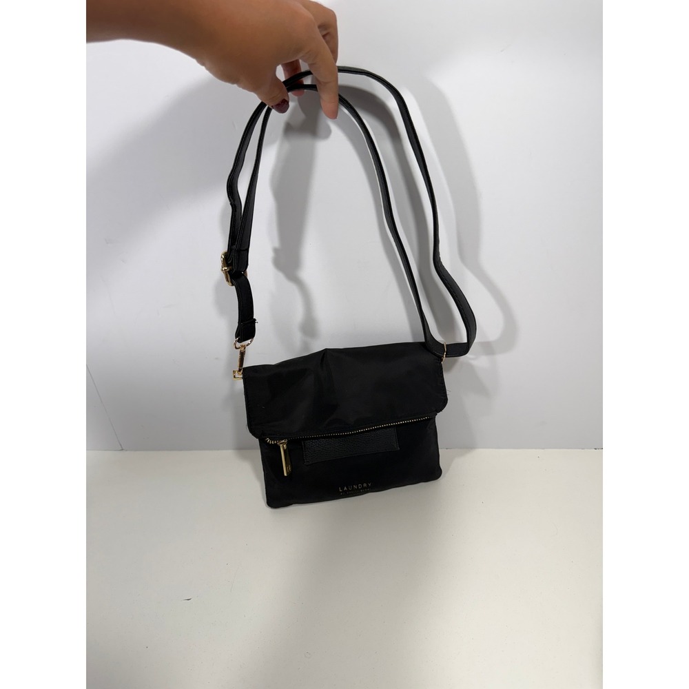 Laundry by Shelli Segal Black Nylon Foldover Crossbody Bag Gold Hardware